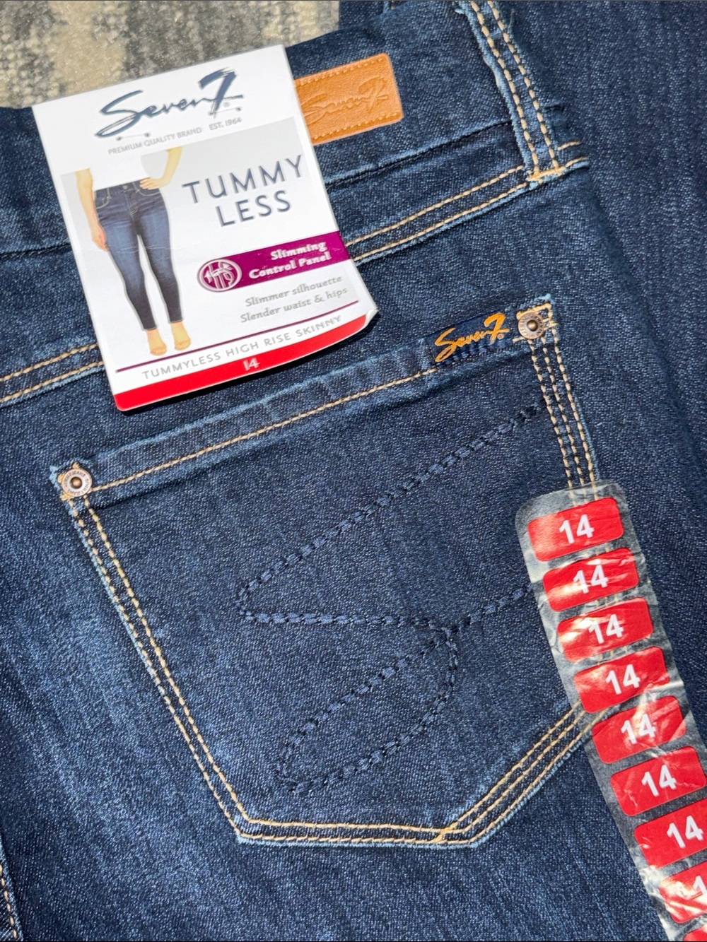 NWT Size 14 Seven7 High Rise Skinny Tummyless Dark Blue Jeans - Picture 2 of 7